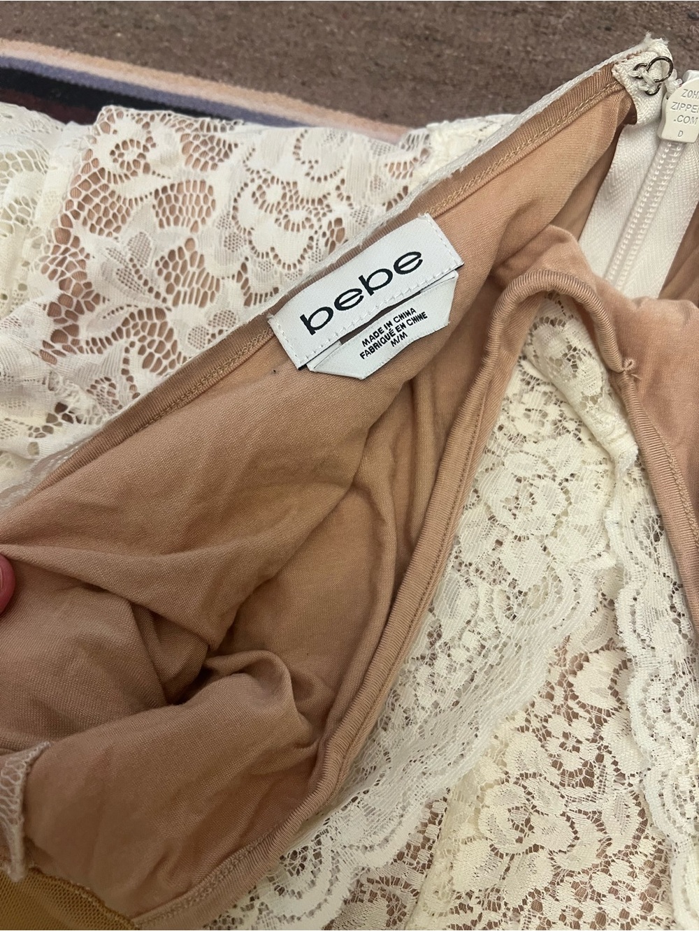 bebe Cream Lace Dress with Nude Lining - Picture 12 of 13